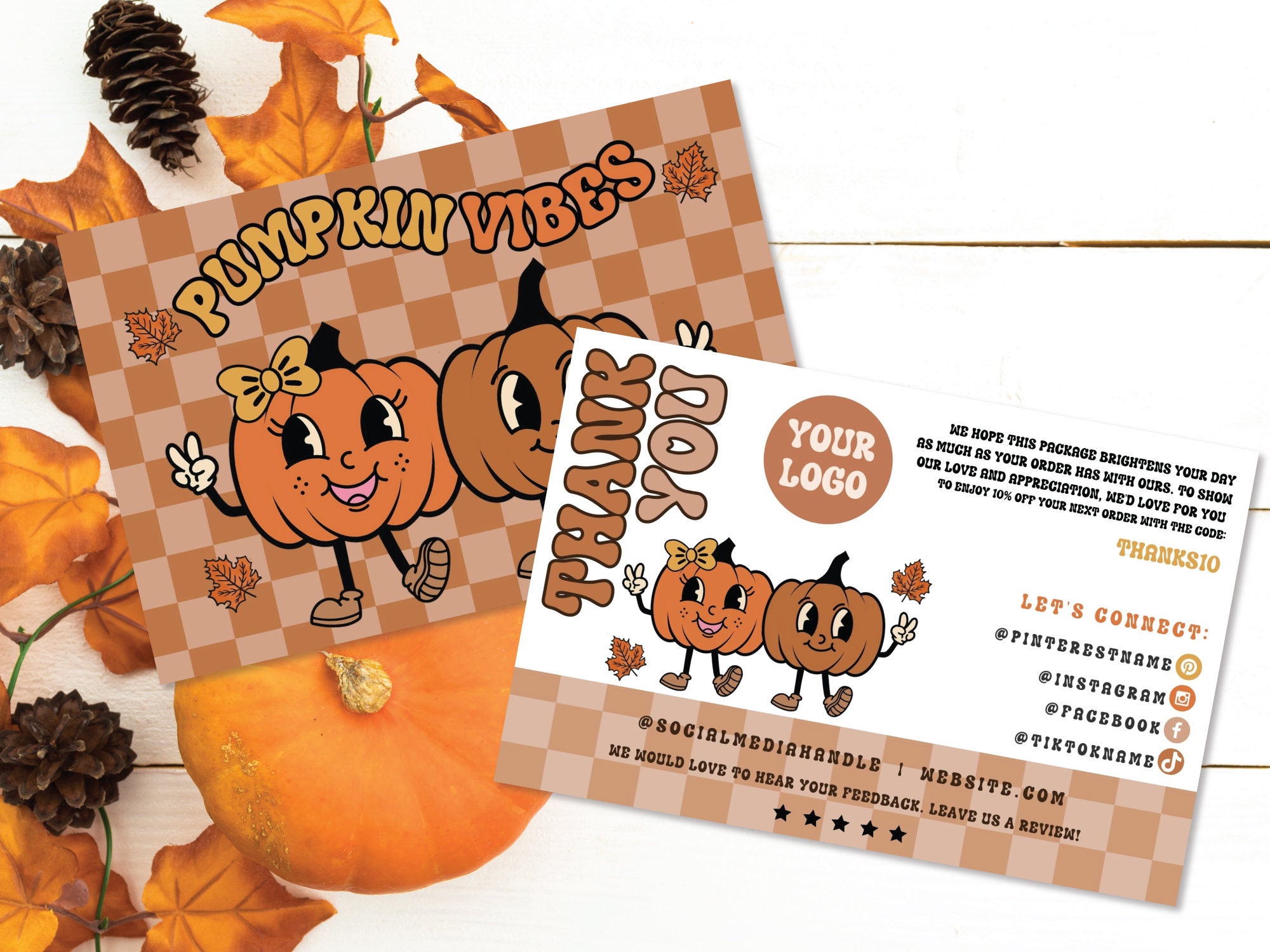 Retro Pumpkin Thank You Card Template, Editable Autumn Business Thank ...