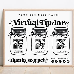 Printable Virtual Tip Jar Venmo Payment Sign, QR Code Sign Template, Editable Tips Accepted Sign Canva Template, Instant Download - NINA