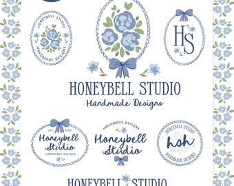 Editable Floral Logo Kit, Canva Logo Template, Coquette Bow Logo, Cottagecore Business Logo, Feminine Small Business Branding - THEA