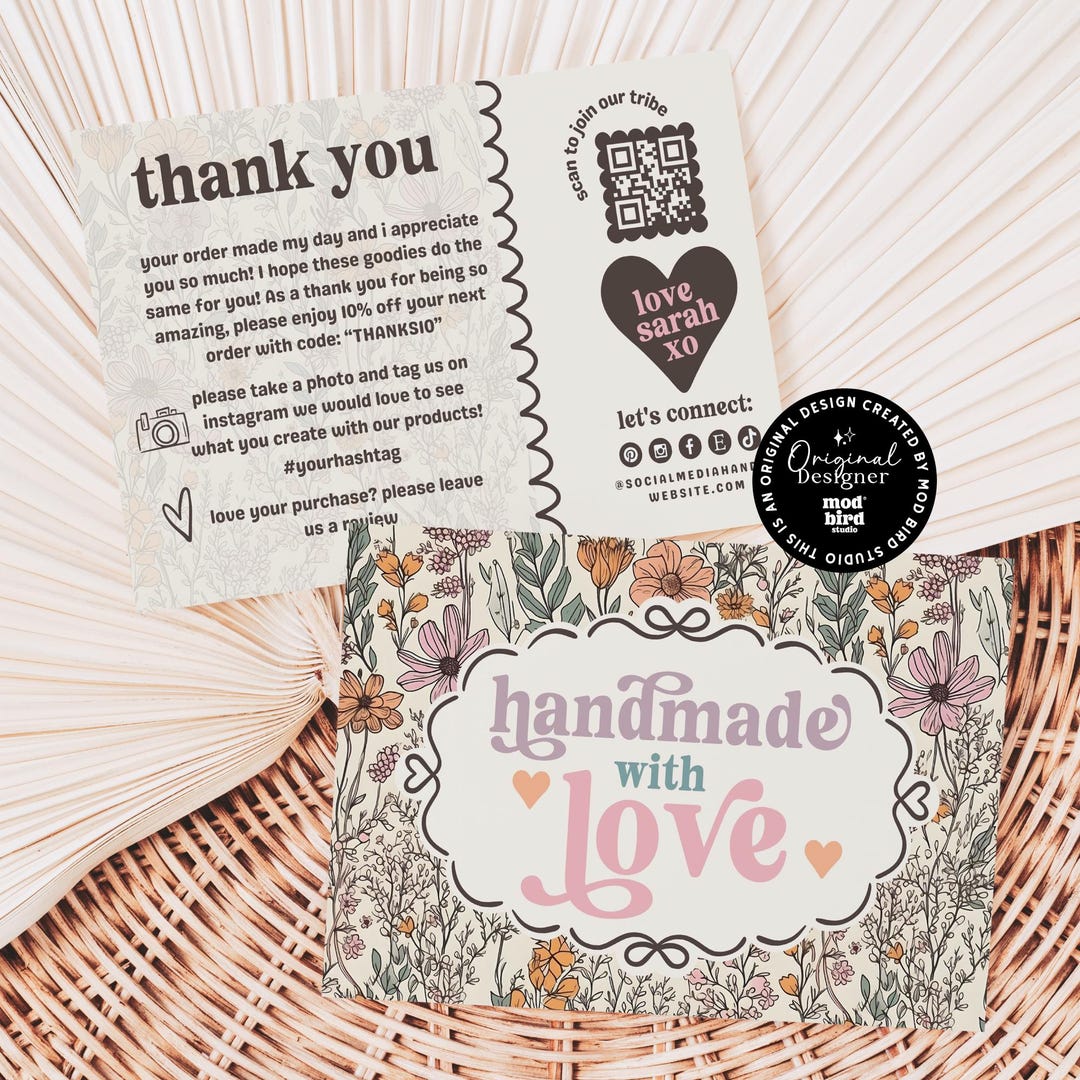 Wildflower Business Thank You Card Canva Template QR Code, Trendy ...