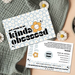 Retro Daisy Thank You Card Template Canva, Editable Small Business 70s Groovy Thank You Card,  Cute Package Insert, Printable Thank You Card
