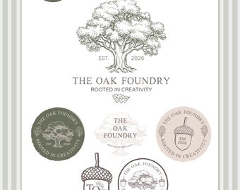 Oak Tree Logo Canva Template, Editable Business Logo Kit, Rustic Brand Identity, Vintage Tree Logo, Small Business Branding - RAIN