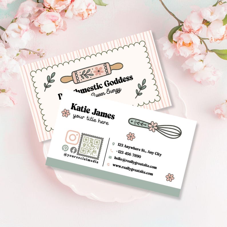 Editable Baking Business Card Template, Pink Bakery Business Card Canva ...