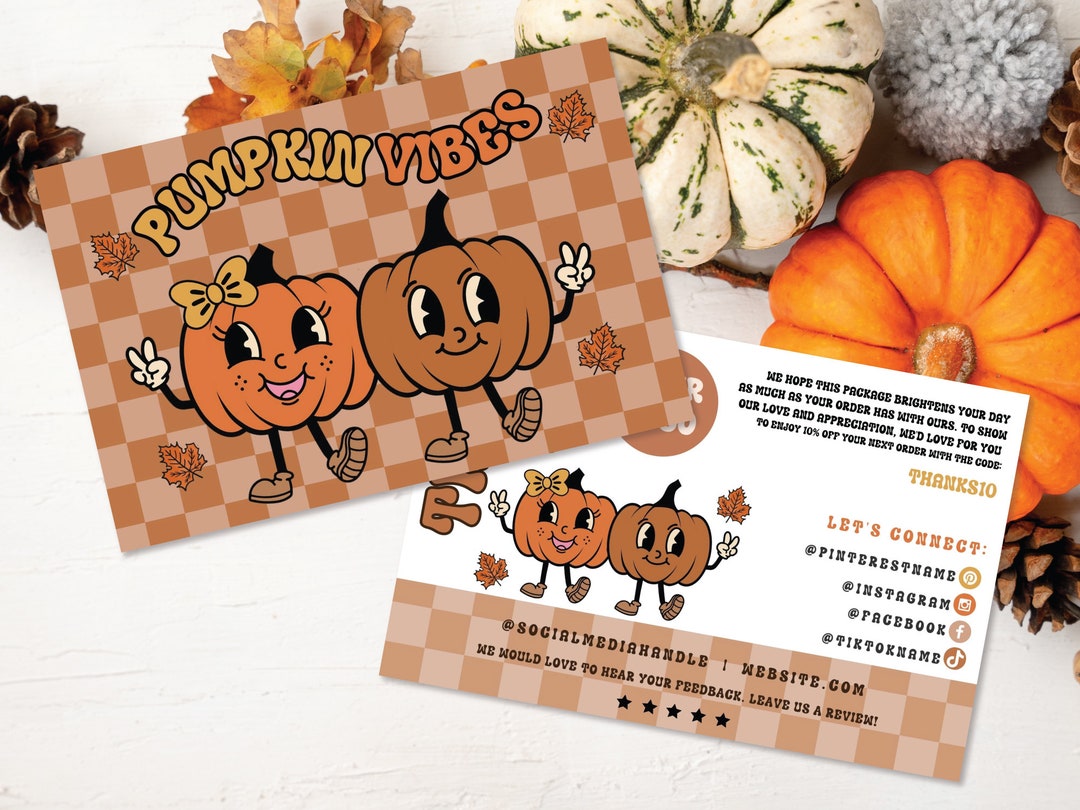 Retro Pumpkin Thank You Card Template, Editable Autumn Business Thank ...