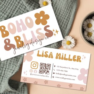 Retro DAISY Business Card Template, Rainbow Printable Business Card Design, DIY Calling Card, Business Branding, Editable Canva Template