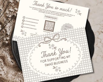 Editable Thank You Card Template, Neutral Gingham Packaging Insert, Canva Thank You Card, Small Business Thank You Card, Beige Insert - BESS