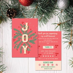 Boho Christmas Business Thank You Card Template, Retro Holiday Printable Thanks For Your Purchase, DIY Small Business Package Insert Canva