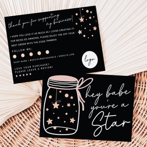 Boho Business Thank You Card, Thank You For Your Order Template, Cute Thank You Package Insert, Small Business Card Template, Canva Template