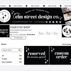 Custom Etsy Shop Kit Canva Template, Black and White Etsy Shop Banner ...