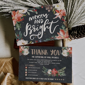 Watercolor Poinsettia Christmas Business Thank You Card Template, Holiday Printable Thanks For Your Purchase Card, Xmas Package Insert Card