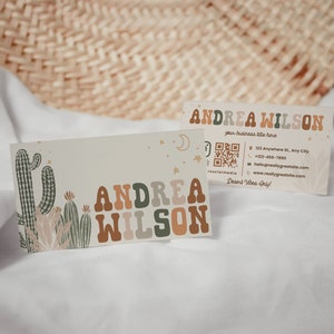 Cactus Business Card Template, Printable Boho Business Card, Desert Business Branding, Western Business Card Design, Instant Download Card