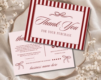 Pink Thank You Card Canva Template, Editable Small Business Order Insert, Luxury Old Money Packaging Card-AVA