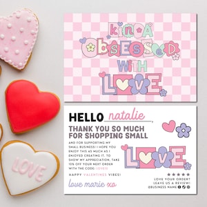 Cute Valentine Thanks For Your Purchase Template Canva, Editable Business Thank You Card Template, DIY Retro Business Package Insert Card