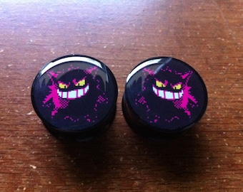 Pair of Retro Gengar Ear Plugs Gauges (Buy 2 Pairs, Get 1 Pair Free!) 18g, 16g, 2g, 0g, 00g, 7/16, 1/2, 9/16, 5/8, 3/4, 7/8, 1inch