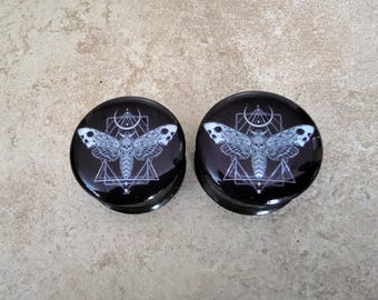 Pair of Death Moth Ear Plugs Gauges (Buy 2 Pairs, Get 1 Pair Free!) 18g, 16g, 2g, 0g, 00g, 7/16, 1/2, 9/16, 5/8, 3/4, 7/8, 1inch