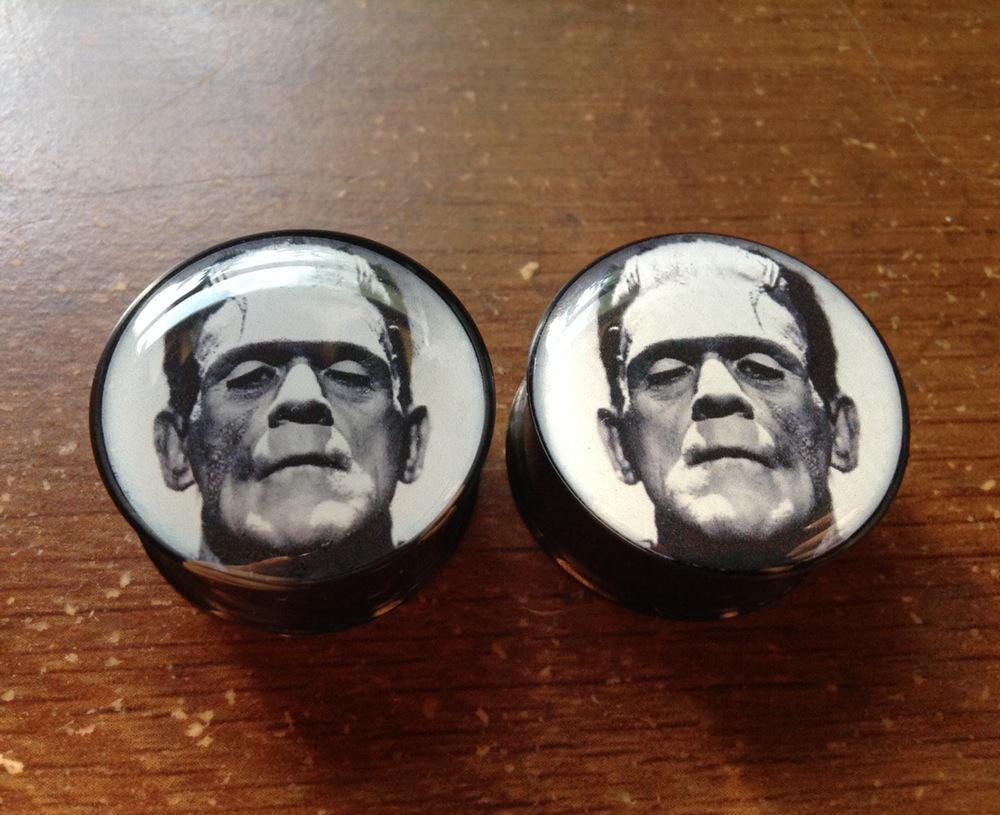 Pair of Frankenstein Ear Plugs Gauges (Buy 2 Pairs, Get 1 Pair Free!) 18g, 16g, 2g, 0g, 00g, 7/16, 1/2, 9/16, 5/8, 3/4, 7/8, 1inch