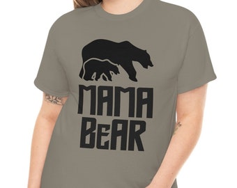 Mama Bear Heavy Cotton Shirt, Motherhood Shirt Gift for Her, Cute Graphic Tee for Women, Mother's Day Gift from Kids