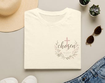 Wahl Schriftkreuz T-Shirt | Christlicher Glaube Blumenmuster