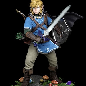 Länkfigur | Samlarstaty från Legend of Zelda | Handmålad 3D-tryckt figurin | Speldekor | Zelda-fanpresent