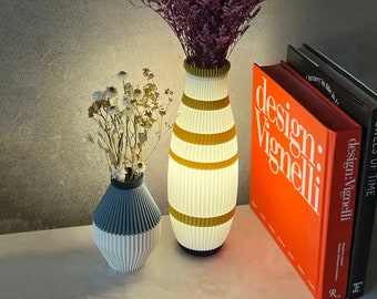 Lampe/vase bouteille lumineuse rayée
