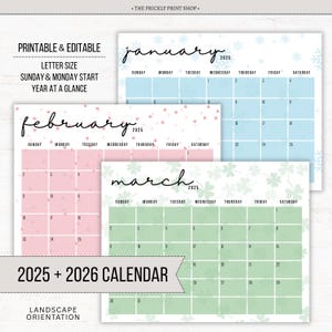 2025 2026 Calendar | Printable Editable Calendar | 2025 Calendar | 2026 Calendar | Monthly Calendar | Kids Calendar | Digital Download