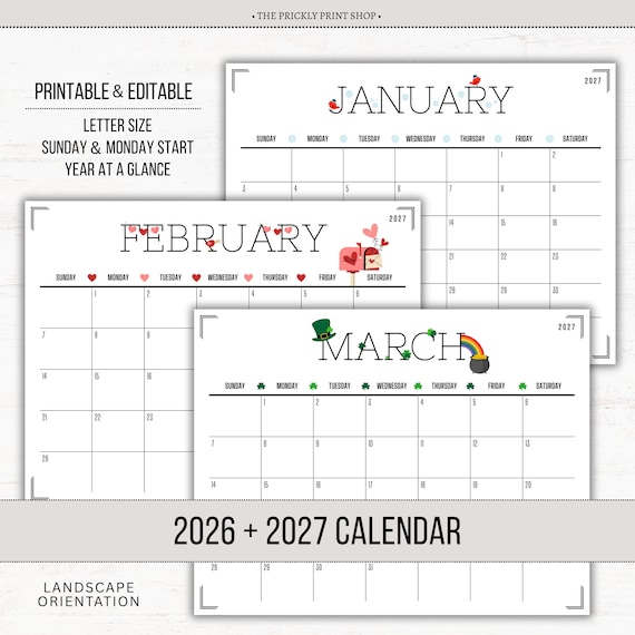2026 2027 Calendar | Printable Editable Calendar | 2026 Calendar