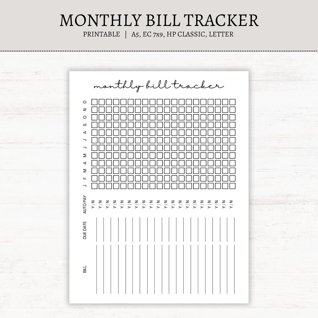 Monthly Bill Tracker for Planner | Printable | Bill Payment Tracker ...