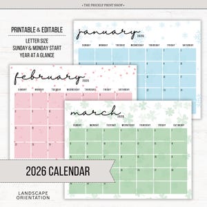 2026 Calendar | Printable Editable Calendar | 2026 Calendar | Monthly Calendar | Kids Calendar | Digital Download