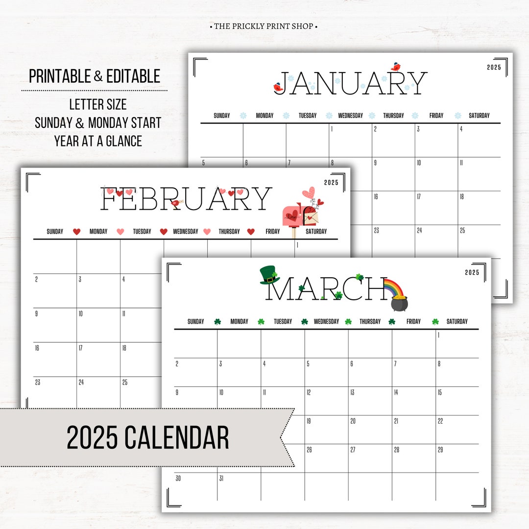 2025 Calendar | Printable Editable Calendar | Printable Calendar | 2025 ...