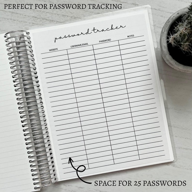 Password Tracker for Planner | Printable | Password Log | Password ...