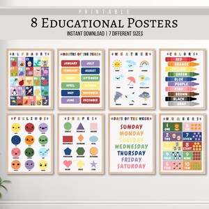 Educational Posters | 8 Homeschool Prints | Montessori Classroom Decor | Toddler Playroom Decor | Rainbow Kids Decor | Digital Download