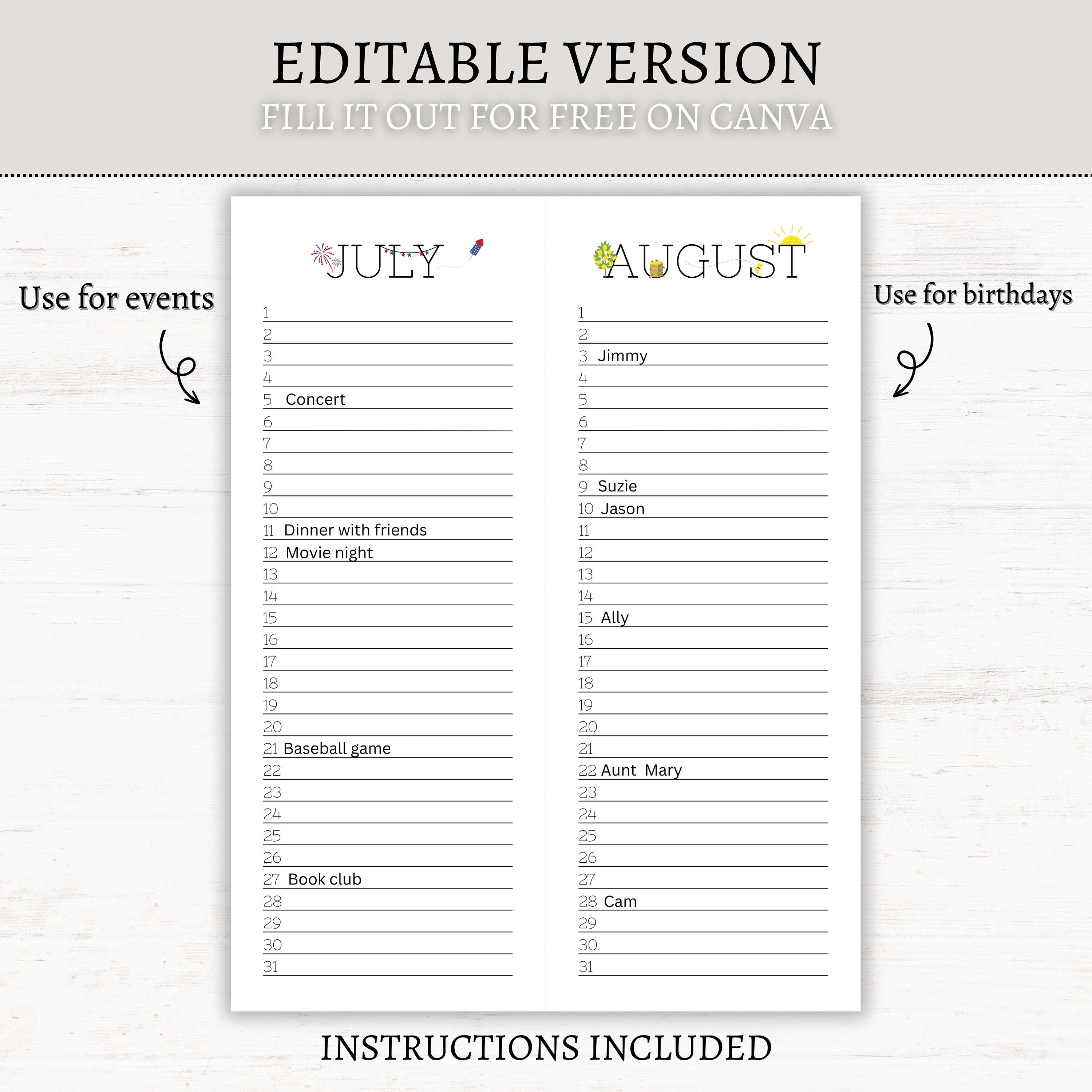 Editable Printable Perpetual Calendar | Perpetual Calendar | Editable Calendar | Printable ...