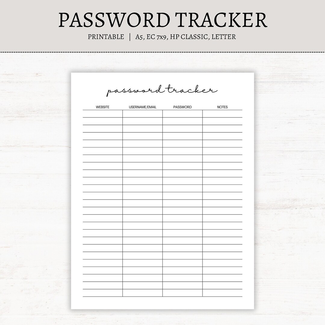 Password Tracker for Planner | Printable | Password Log | Password ...