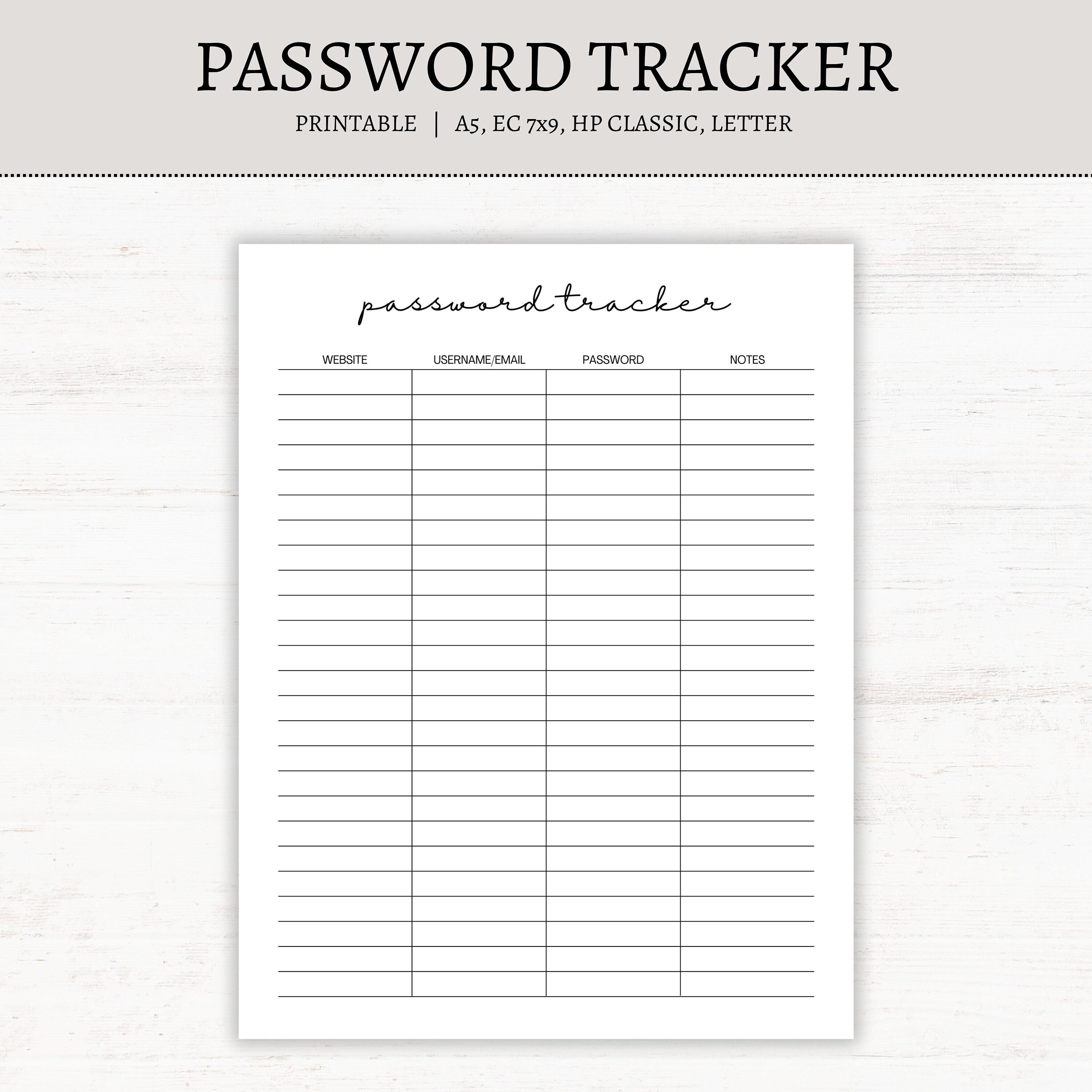 Password Tracker for Planner | Printable | Password Log | Password ...