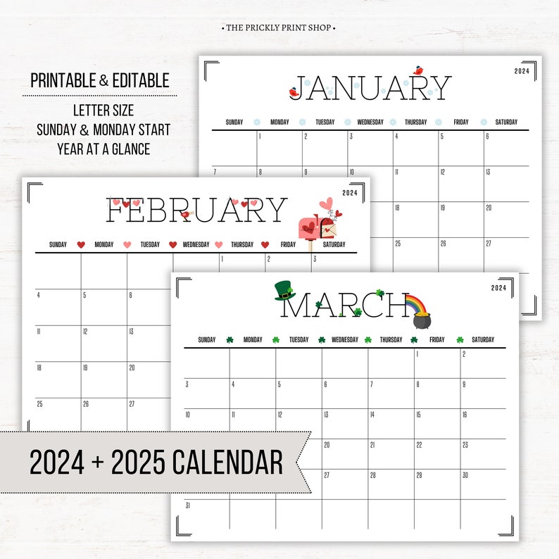 2024 2025 Calendar Printable Editable Calendar 2024 Calendar 2025