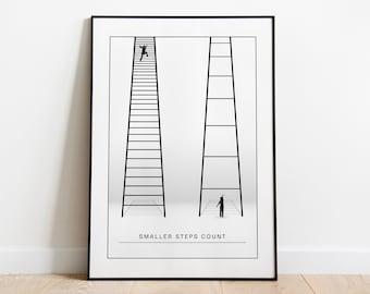 Passos menores contam cartaz imprimível motivacional, arte de parede, inspirador, cartaz de escritório, decoração de casa, decoração de escritório, citação motivacional