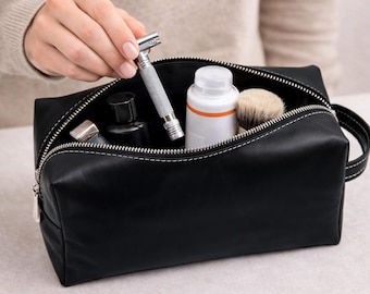 Leather Toiletry Bag – Luxury Grooming Case – Travel Dopp Kit – Handmade Men's Wash Bag Elegant Organizer Gift for Him