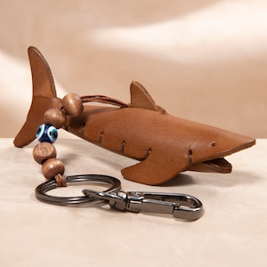 Leather Shark Keychain - Purse Bag Charm, Cute Accessory for Kids, Women, Men and New Drivers