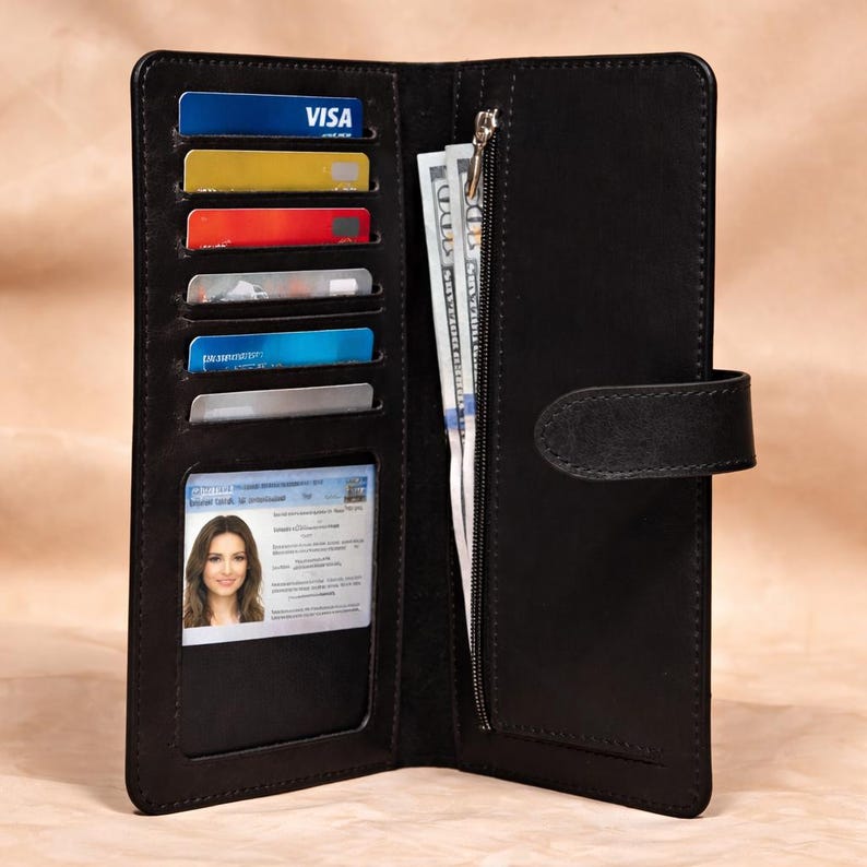 Leather Wallet for Women – Minimalist Cowhide, Magnetic Slim Clutch with Card Holder image 11
