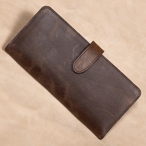 Leather Wallet for Women – Minimalist Cowhide, Magnetic Slim Clutch with Card Holder Vintage Brown