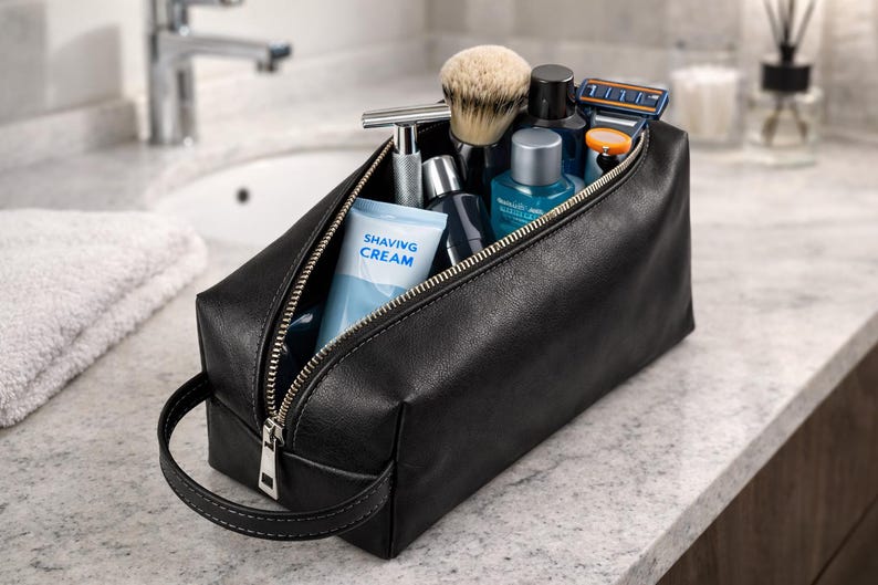 Full Grain Leather Toiletry Bag – Luxury Grooming Case – Travel Dopp ...