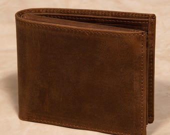 Full Grain Leather Bifold Mens Wallet – Slim Minimalist Handmade Card Holder