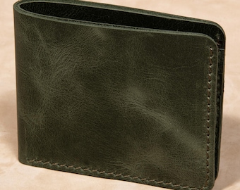 Handmade Full Grain Leather Mens Bifold Wallet, Minimalist Slim Card Holder