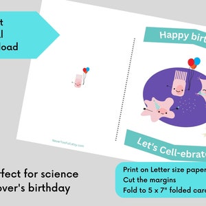 Células comemoram cartão para impressão de felicitações de aniversário, trocadilho científico, engraçado, fofo, biologia, nerd, digital, apenas download instantâneo, imprimir vários