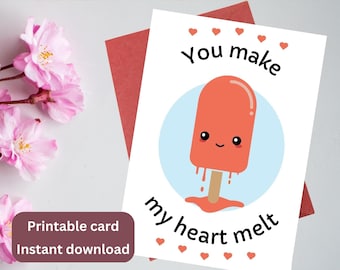 Popsicle Printable Valentines Anniversary Greeting Card, Food Pun, Funny, Cute, Spouse Boyfriend Girlfriend, Digital, Instant Download Only