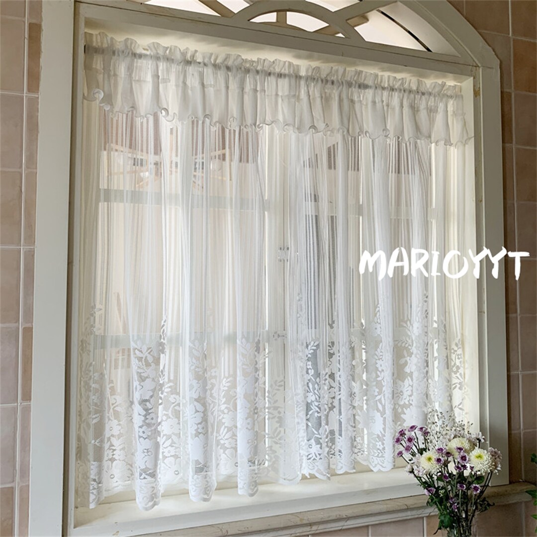 Shabby Lace Curtains Hand Sewn Curtains for Kitchen Window Etsy