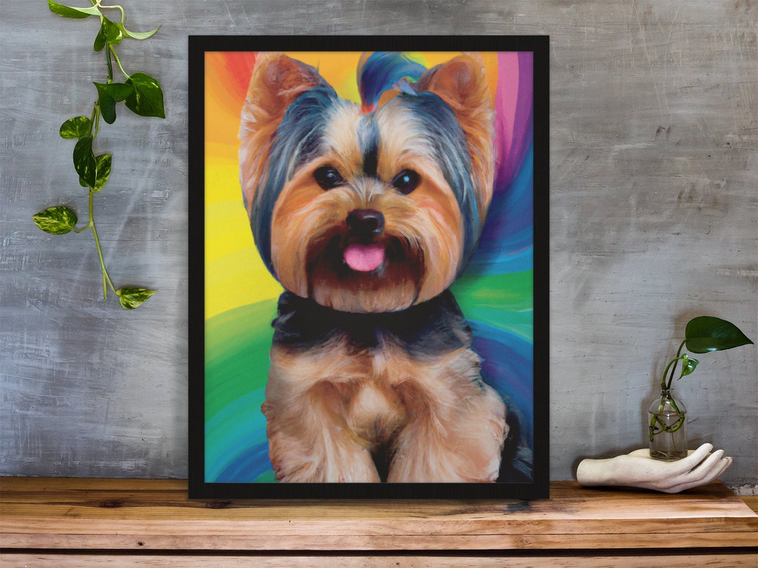 Yorkie Digital Download Print, AI ART, LGBTQIA2 Rainbow Colors Background, Pride Pet Instant