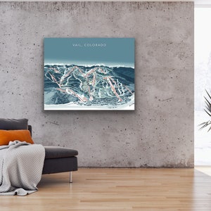 Vail Colorado Ski trail Map canvas, Colorado art trail print