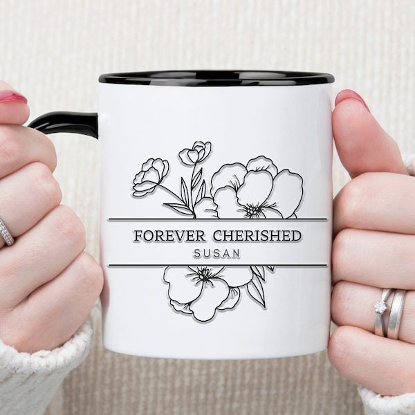 Personalized Mom Mug with 3D Printed Effect, Custom Name Forever Cherished,Birthday Gift For Mom/Grandma/Nana/Mimi,Unique Gift for Christmas