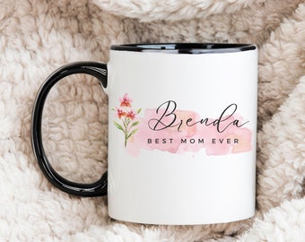 Personalized Mother's Day Mug with Custom Name Gift,Best Mom Ever Floral Design, Unique Gift for Mom,Customizable Coffee Cup for Mothers